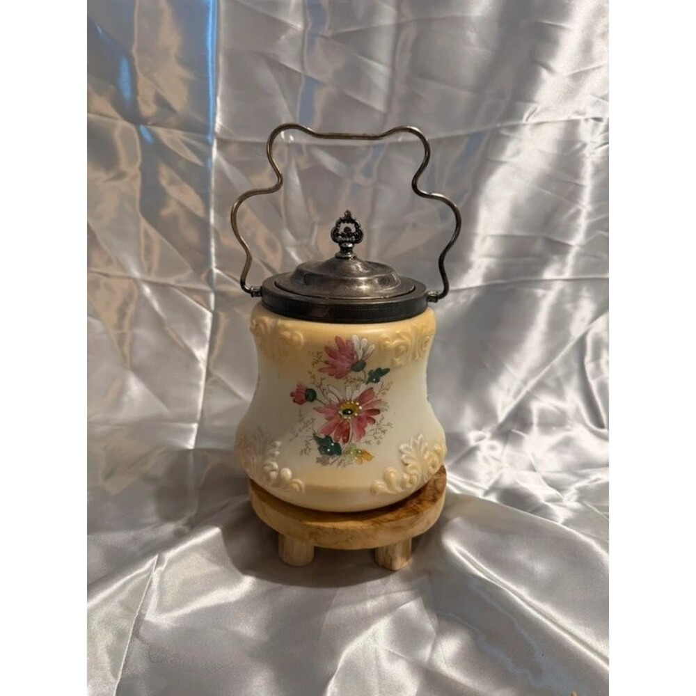 Antique Victorian Satin Glass Biscuit Jar